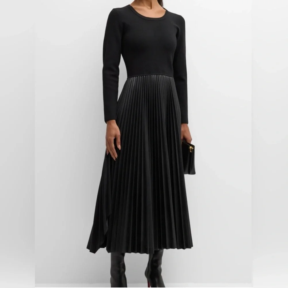 Elie Tahari leather The Amalia Pleated Mixed Media Sweater Dress
Color black - Picture 4 of 13